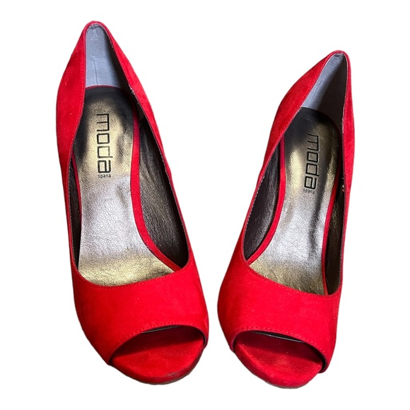 Moda Spana red faux suede peep toe heels - Picture 3 of 13